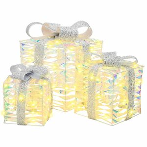 vidaXL Boîte Cadeau avec 60 LED 3 pcs Blanc chaud 20 x 20 x 20 cm PET
