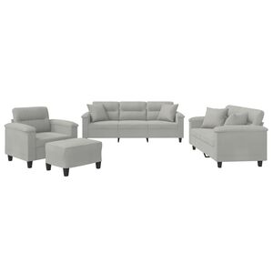 vidaXL Ensemble de canap&eacute;s 4 pcs coussins Gris clair Tissu microfibre