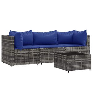 vidaXL Salon de jardin 4 pcs avec coussins Gris R&eacute;sine tress&eacute;e