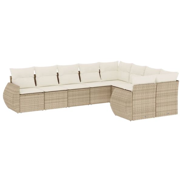 vidaXL Salon de jardin avec coussins 9 pcs beige résine tressée