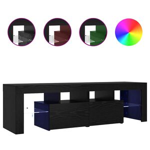vidaXL Meuble TV avec &eacute;clairage LED en ch&ecirc;ne noir 140 x 36,5 x 40 cm bois composite