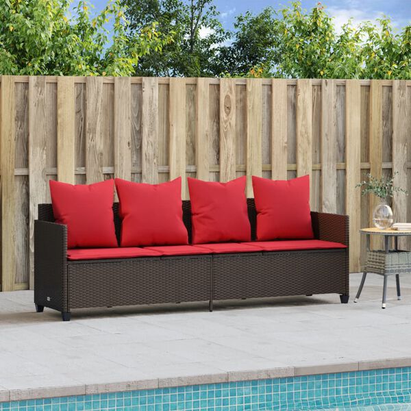 vidaXL Chaise longue avec coussins marron r&eacute;sine tress&eacute;e