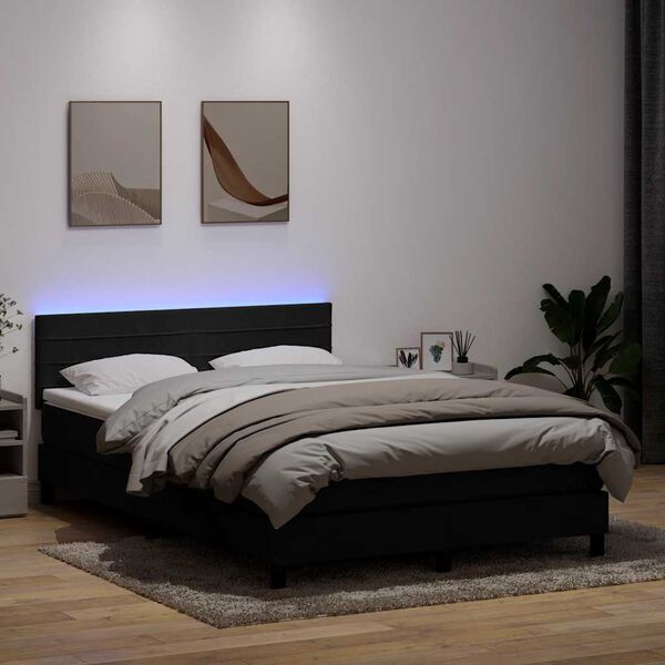 vidaXL Sommier &agrave; lattes de lit avec matelas et LED noir 160x210 cm velours