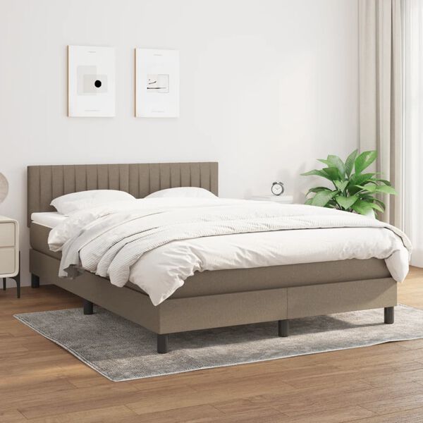 vidaXL Sommier &agrave; lattes de lit avec matelas Taupe 140x190 cm Tissu