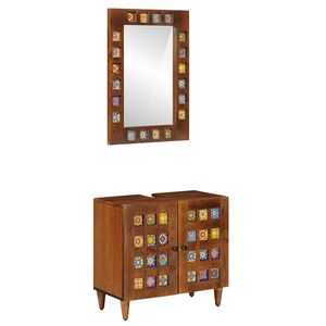 vidaXL Ensemble de mobilier de salle de bain Montage mural 2 pcs Noyer