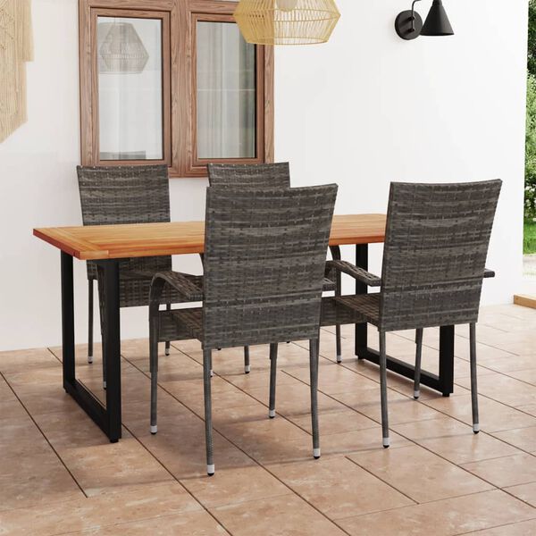 vidaXL Ensemble &agrave; manger de jardin 5 pcs r&eacute;sine tress&eacute;e gris