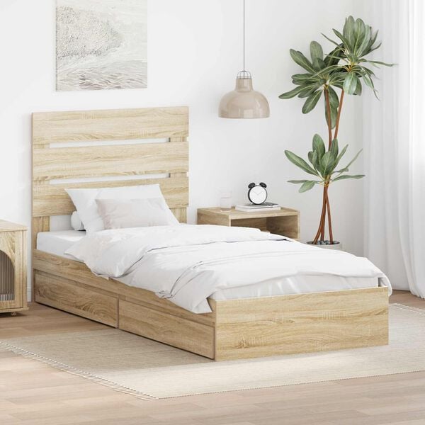 vidaXL Lit de Rangement Ch&ecirc;ne Sonoma 90 x 200 cm Bois d'ing&eacute;nierie