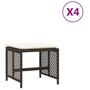vidaXL Tabourets de jardin et coussins lot de 4 marron r&eacute;sine tress&eacute;e