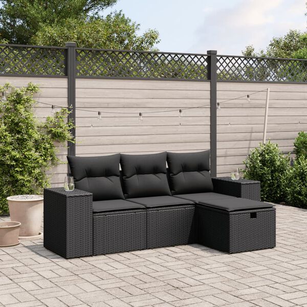 vidaXL Salon de jardin 4 pcs avec coussins noir r&eacute;sine tress&eacute;e