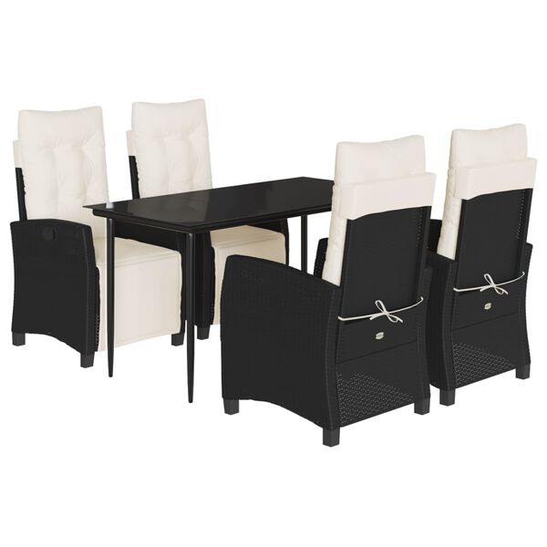vidaXL Ensemble &agrave; manger de jardin coussins 5pcs Noir R&eacute;sine tress&eacute;e