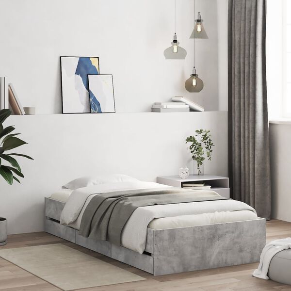 vidaXL Cadre de lit avec tiroirs sans matelas gris b&eacute;ton 90x190 cm