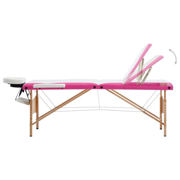 vidaXL Table de massage pliable 3 zones Bois Blanc et rose