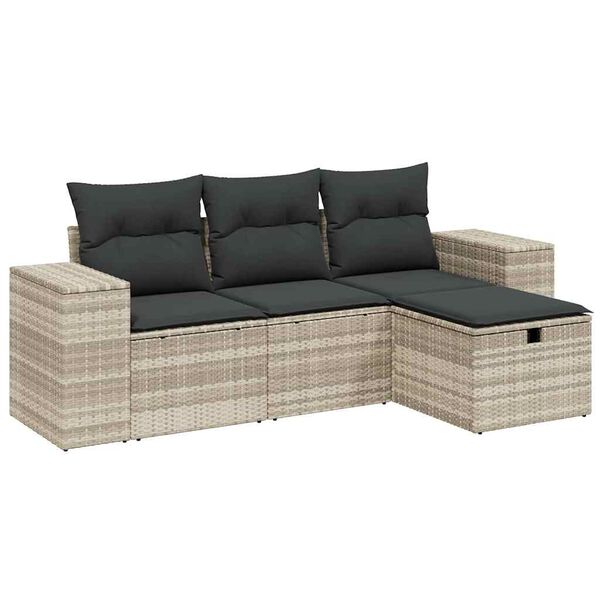 vidaXL Salon de jardin 4 pcs avec coussins gris clair r&eacute;sine tress&eacute;e