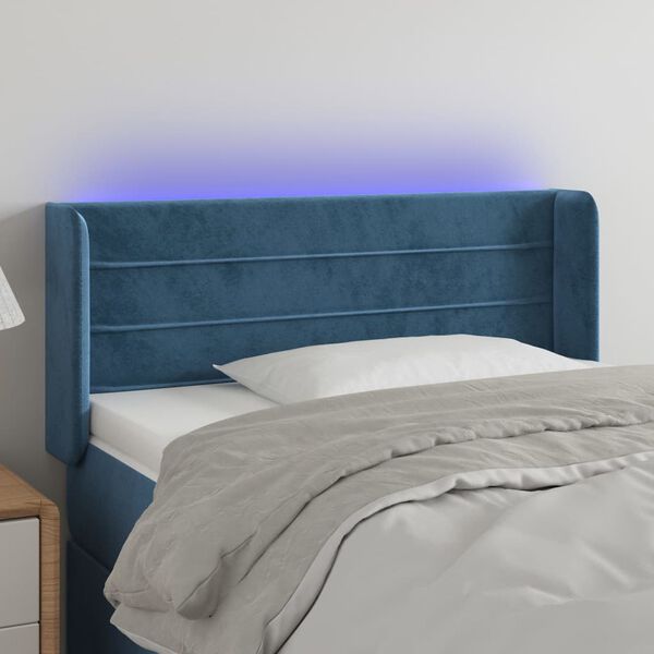 vidaXL T&ecirc;te de lit &agrave; LED Bleu fonc&eacute; 93x16x78/88 cm Velours