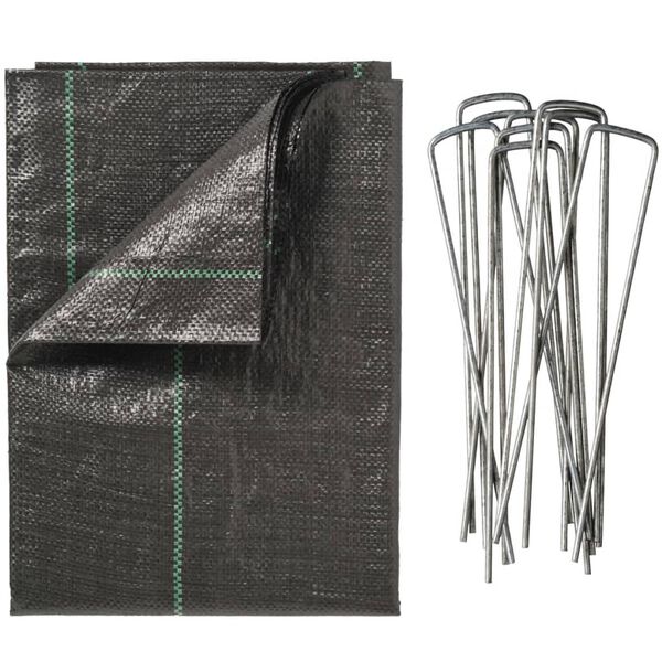 Nature B&acirc;che de contr&ocirc;le de mauvaises herbes avec chevilles 2x5 m Noir