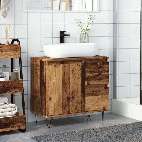 vidaXL Armoire de lavabo de salle de bain vieux bois 65x33x60 cm