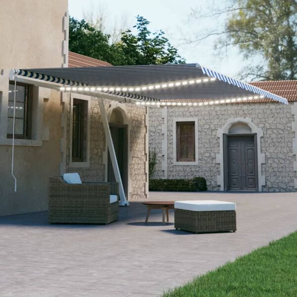 vidaXL Auvent automatique capteur de vent/LED 500x300 cm Bleu et blanc