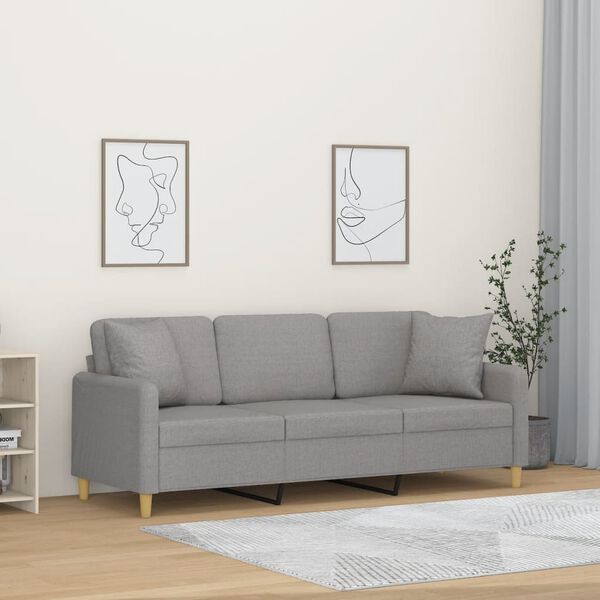 vidaXL Canapé 3 places et oreillers et coussins Gris clair 180cm Tissu