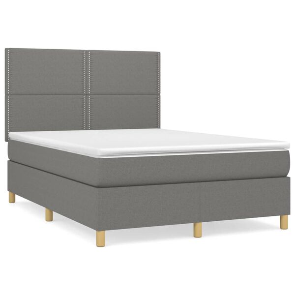 vidaXL Sommier &agrave; lattes de lit avec matelas Gris fonc&eacute; 140x190cm Tissu