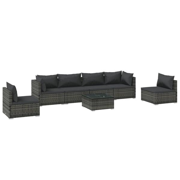 vidaXL Salon de jardin 7 pcs avec coussins R&eacute;sine tress&eacute;e Gris