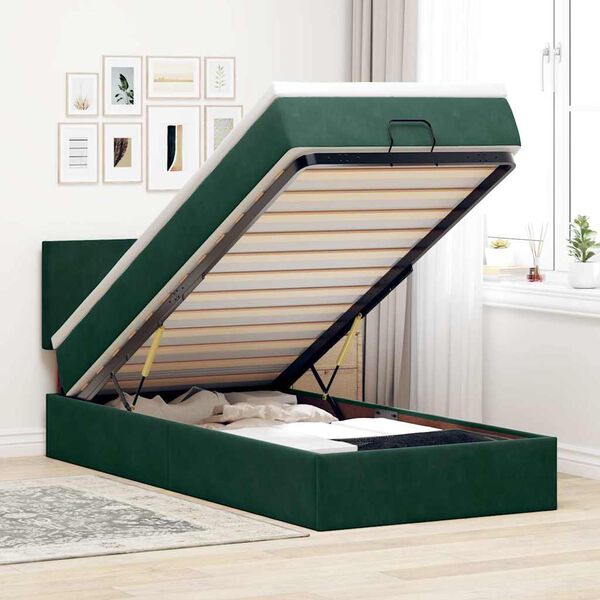 vidaXL Cadre de lit ottoman avec matelas vert fonc&eacute; 100x200 cm velours