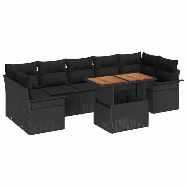 vidaXL Ensemble de canap&eacute; de jardin 8 pcs Noir Poly rotin