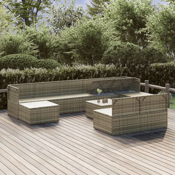 vidaXL Salon de jardin 10 pcs avec coussins Gris Résine tressée