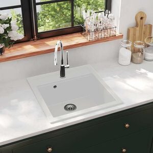 vidaXL &Eacute;vier de cuisine Granit Seul lavabo Blanc
