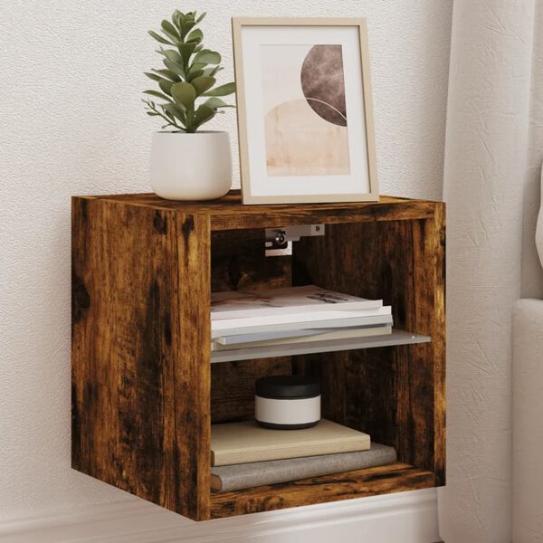 vidaXL Meubles TV muraux et lumi&egrave;res LED 2pcs ch&ecirc;ne fum&eacute; 30x28,5x30 cm