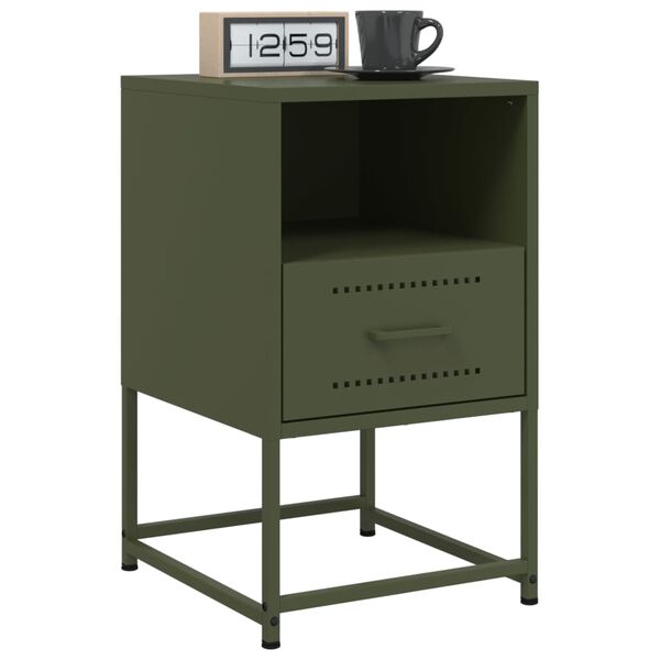vidaXL Tables de chevet 2 pcs vert olive 36x39x60,5 cm acier
