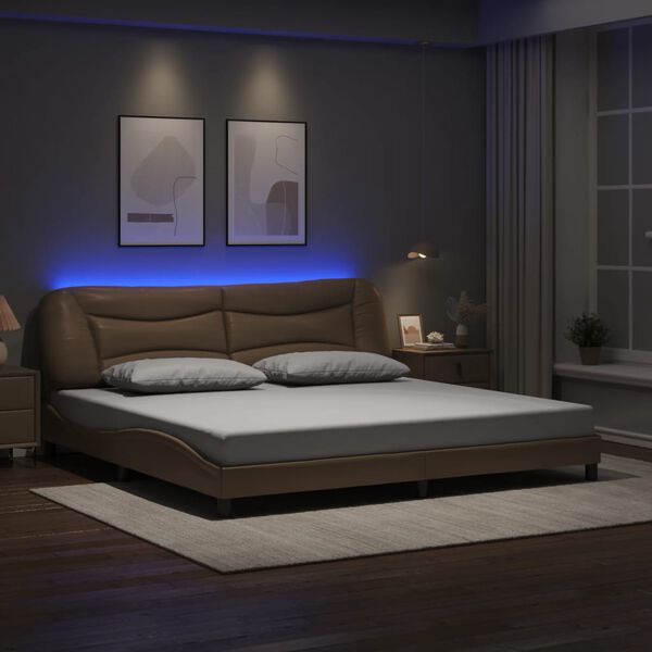 vidaXL Cadre de lit avec LED sans matelas Hvar cappuccino 200x200 cm