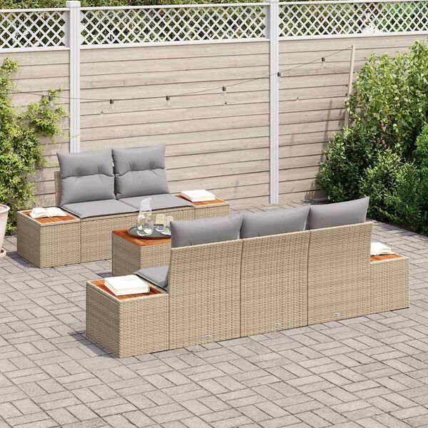vidaXL Ensemble de canap&eacute; de jardin 6 pcs Beige Poly rotin