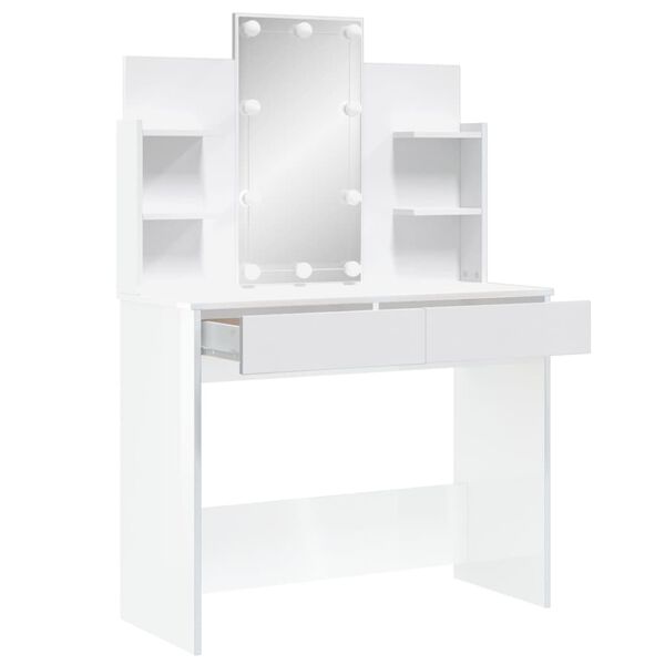 vidaXL Coiffeuse avec lumi&egrave;res LED blanc brillant 96x40x142 cm