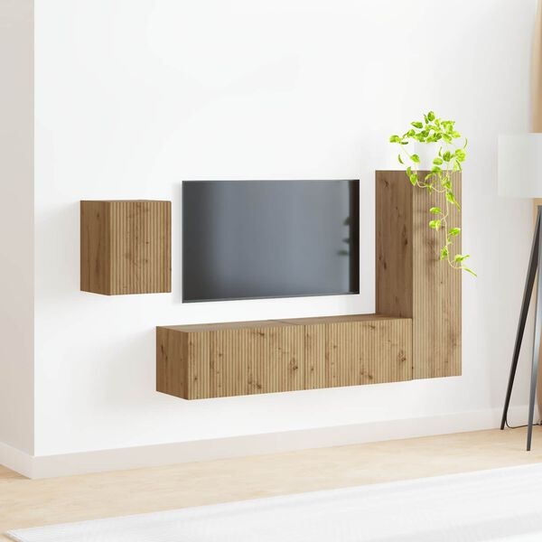 vidaXL Ensemble meuble TV 4 pcs Ch&ecirc;ne artisanal Bois d'ing&eacute;nierie