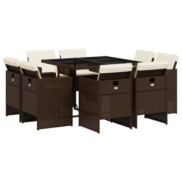 vidaXL Ensemble &agrave; manger de jardin et coussins 9 pcs marron poly rotin