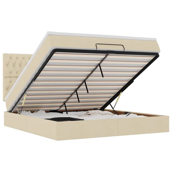 VidaXL Cadre de lit ottoman avec matelas cr&egrave;me 160x200 cm tissu
