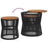 vidaXL Tables d'appoint de jardin 2 pcs dessus en bois noir poly rotin
