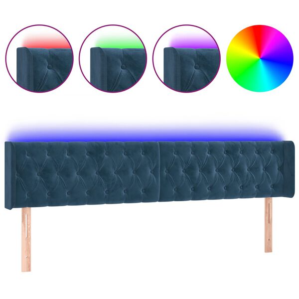 vidaXL T&ecirc;te de lit &agrave; LED Bleu fonc&eacute; 203x16x78/88 cm Velours