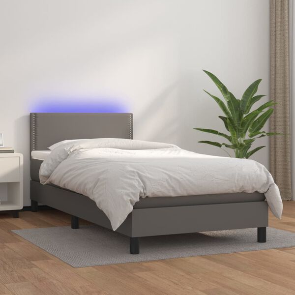vidaXL Sommier &agrave; lattes de lit avec matelas et LED Gris 100x200 cm