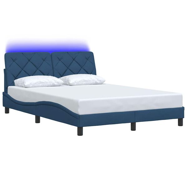 vidaXL Cadre de lit avec LED sans matelas bleu 140x200 cm tissu