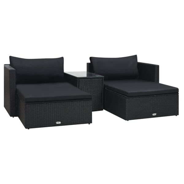 vidaXL Salon de jardin 5 pcs avec coussins r&eacute;sine tress&eacute;e noir