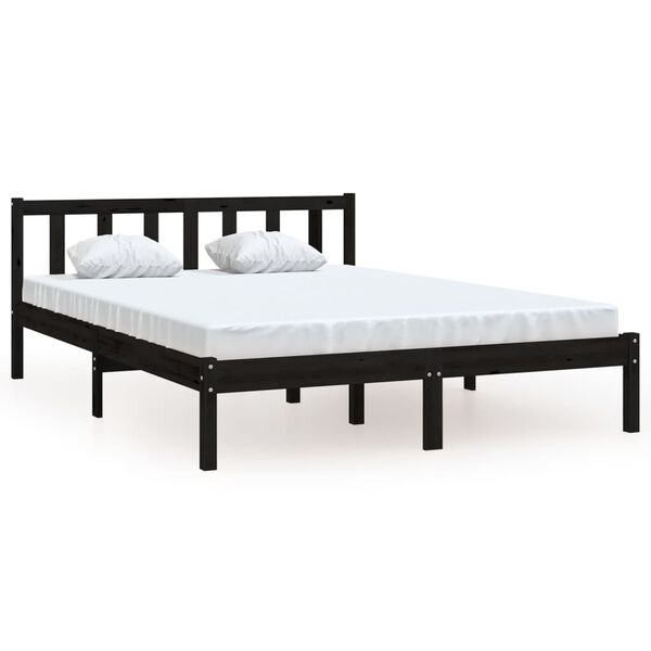 vidaXL Cadre de lit sans matelas noir bois de pin massif