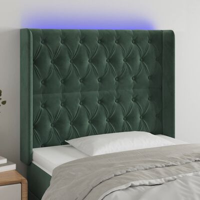 vidaXL Tête de lit à LED Vert foncé 103x16x118/128 cm Velours
