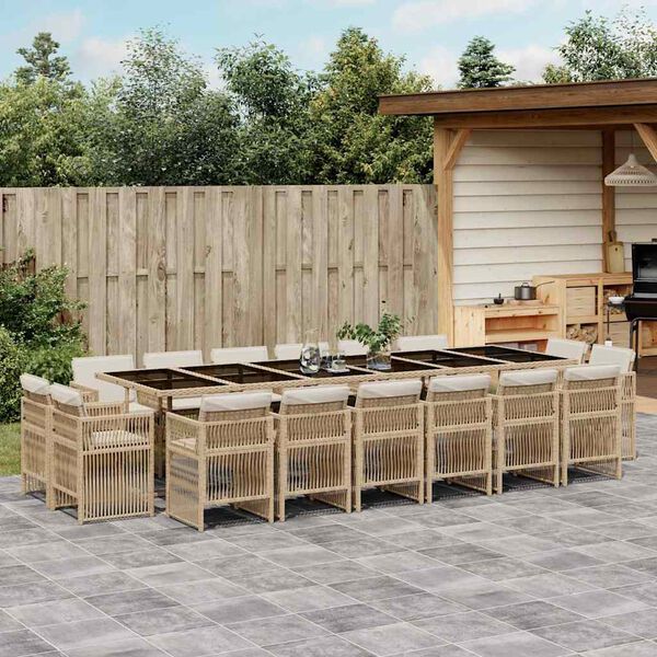 vidaXL Ensemble &agrave; manger de jardin et coussins 17 pcs beige