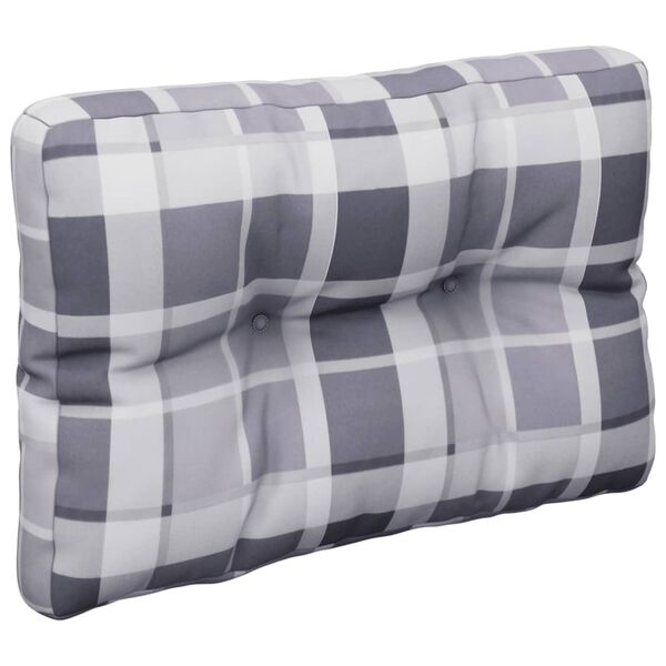vidaXL Coussin de palette motif &agrave; carreaux gris 50x40x12 cm tissu