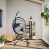 vidaXL Chaise suspendue en forme d'&oelig;uf et support gris rotin et acier