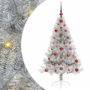 vidaXL Sapin de No&euml;l artificiel pr&eacute;-&eacute;clair&eacute; Argent 120 cm PET