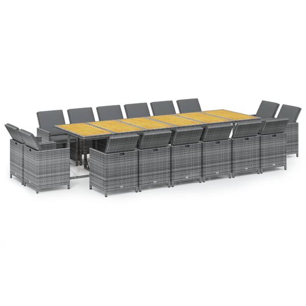 vidaXL Ensemble &agrave; manger de jardin coussins 17 pcs R&eacute;sine tress&eacute;e Gris