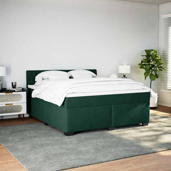 vidaXL Sommier &agrave; lattes de lit et matelas Vert fonc&eacute; 180x200cm Velours