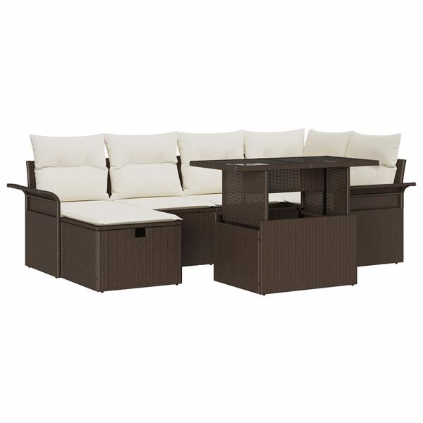 vidaXL Ensemble de canap&eacute; de jardin 7 pcs Marron Poly rotin
